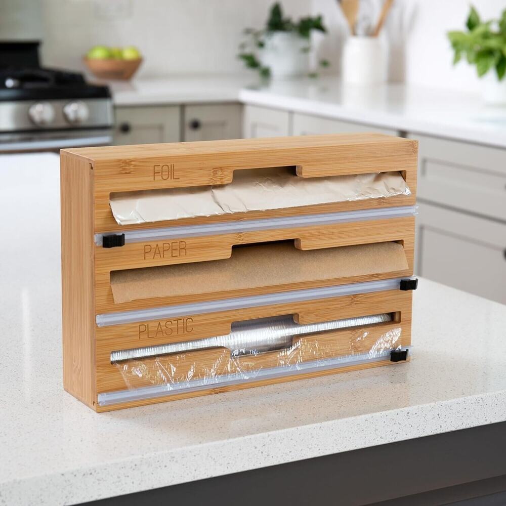 Honey Can Do 3-In-1 Bamboo Food Wrap Organizer With Safety Cutter | Plastic, Wax - Picture 2 of 4